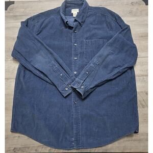 LL Bean Shirt Mens XL Navy Corduroy Button Down Cotton Long Sleeve Vintage Heavy